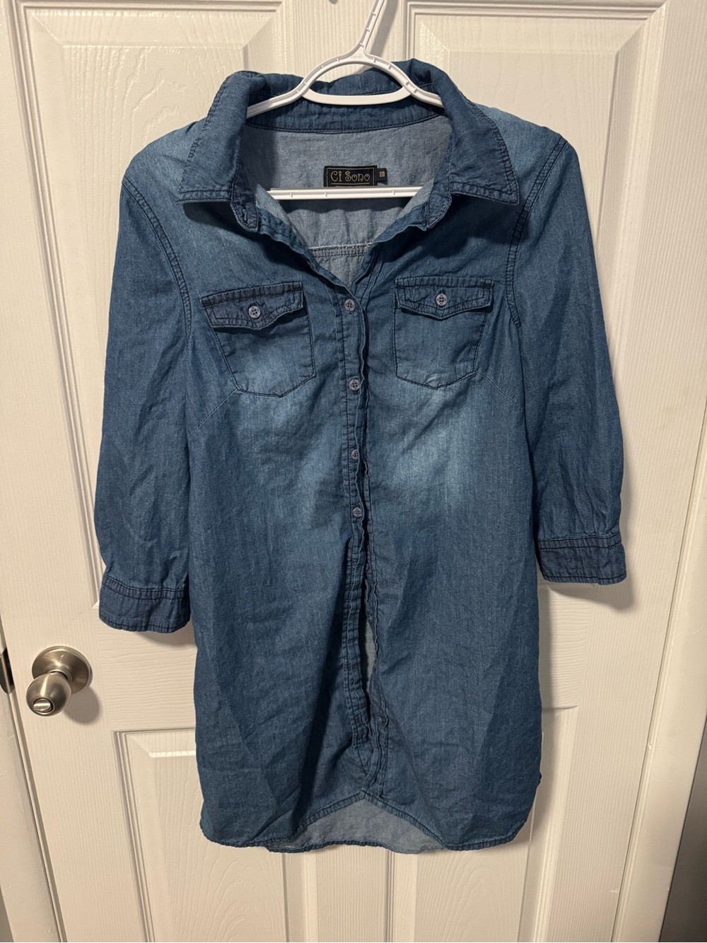 Ci Sono Medium Blue Denim Shirt Dress with Chest Pockets